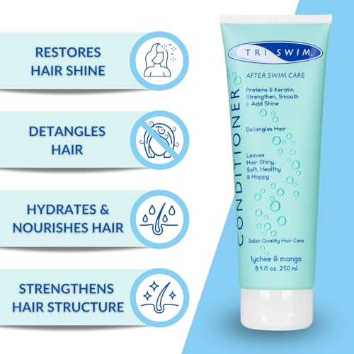 TRISWIM Chlorine Removal Hair Care Bundle | After Swim Blue Shampoo and Conditioner Set | Anti-Chlorine Hair Treatment For Swimmers | Removes Green Tint | Vegan & Cruelty Free (251+250ml) - Image 4