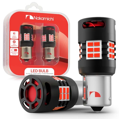 Nakamichi 7507 BAU15S PY21W Car LED Bulb Bright 30-SMD 3020 Chip with Canbus Error-Free 12,000 RPM Fan for Brake Turn Signal Indicator Reverse Parking Tail Light (Monza Red, 30 LEDs, Pack of 2)
