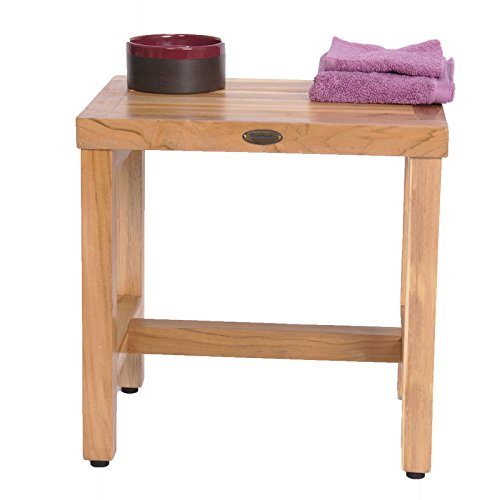 Ecodecors Teak Shower Bench Eleganto Natural Wooden Seat Shower Stool Wood Shower Foot Bench In Earthy Teak Finish - 18 Inches Length #TOP2
