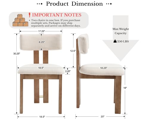 Image of HNY Modern Farmhouse Linen Dining Chairs Set of 6, Beige Fabric Upholstered Dining Room Kitchen Chairs with Natural Wood Frame & Curved-Back, Armless Accent Wood Chairs for Dining Living Room