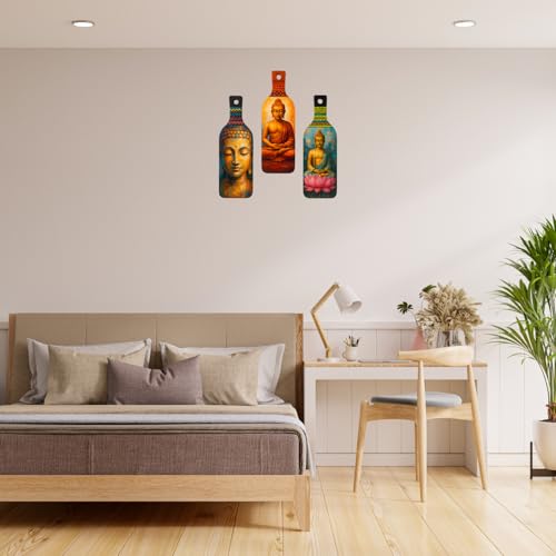 Image of Giftoday Meditating Gautam Buddha Wooden Wall Hanging for Home Kitchen Decor | Decoration Items for Livingroom | Modern Artwork Item for Office, Hallway | Decorative Mdf Wall Hanger Artwork (Set of 3)