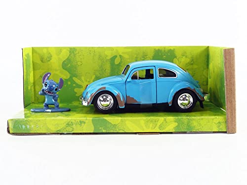 Jada Toys Disney Lilo And Stitch 1:32 Volkswagen Beetle Die-Cast Car W/ 1.65" Stitch Figure, Toys For Kids And Adults #TOP1