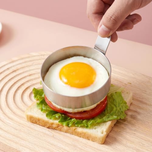 Culinova Set of 5 Stainless Steel Egg Rings, 3.54-Inch Long Handle Egg Mold for Griddle, Pancake & Cookie Ring, Perfect Round Eggs for Breakfast Sandwiches by Culinova - Used condition - Image 2