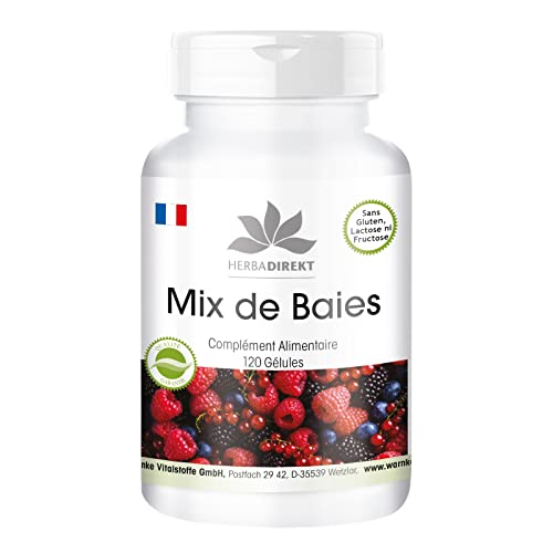 Mix de Baies - avec concorde, mures, sureau, framboise, myrtille, cassis, groseille rouge, canneberge et spiruline - 120 gélules | Herba Direkt - Qualité des pharmacies allemandes