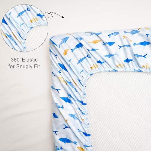 Image of david's kids 3 Pack Fitted Crib Sheets, Ultra Soft Breathable Comfortable Baby Sheet Set for Boys Girls Neutral, 28x52 Inch Fits Standard Crib and Toddler Mattresses, Whale