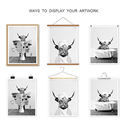 Ylyyoo Funny Highland Cow Bathroom Wall Art,Black And White Canvas Wall Art Farmhouse Bathroom Wall Decor,Highland Cow Pictures Prints For Wall Decor Set Of 3 Unframed. (Black,3Pcs-12"X16"-Unframed) #TOP7