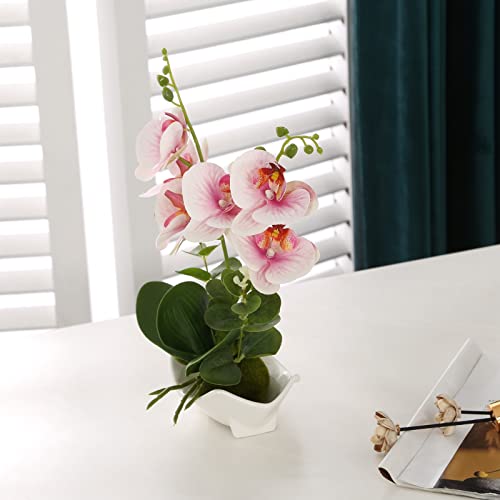 Kinbedy Artificial Bonsai Silk Orchids Phalaenopsis With Vase Home Office Decoration Party Wedding Decor,Pink Flower. #TOP2