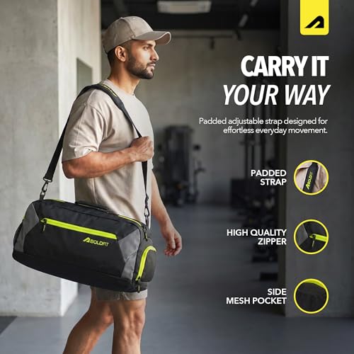 Image of Boldfit Gym Bag for Man 33 litres Sports Duffle Bags Water Resistance Duffle Gym Bags for Men Multipurpose Travel Bag for Women Luggage Duffel Black Grey 33L