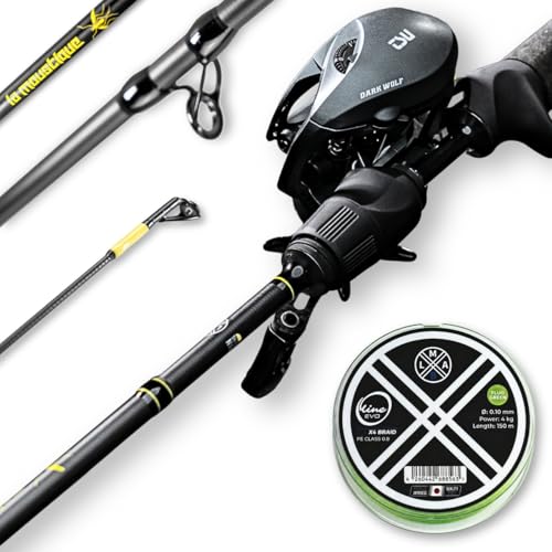 LMAB Baitcast Combo Light - La Moustique Baitcaster Rute und Tsurinoya Dark Wolf Ultra KF50S Rolle mit Schnur im Set für Anfänger bis Profi Angelrute (4-14 g Wurfgewicht / 4 kg Schnurtragkraft)