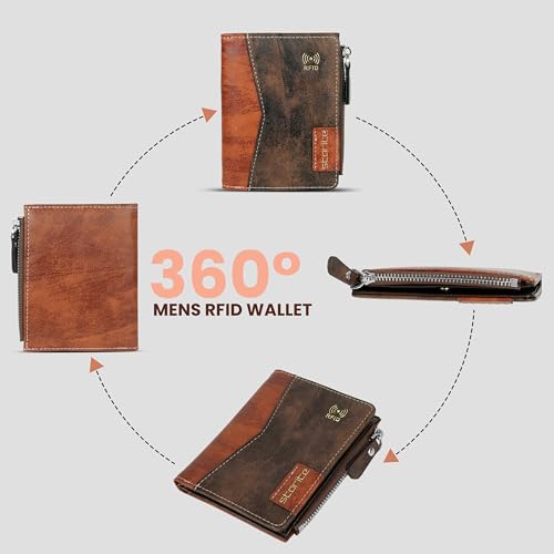 Image of Storite Men's Multi-Card Bifold Leather Wallet RFID Protected Bifold Wallet - Slim PU Leather Money & Credit Card Holder Purse with ID Window (Coffee)