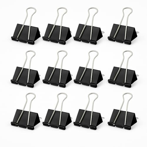 Fitto Binder Clips - Heavy Duty Metal Clamps for Organizing Papers Files Office Supplies and Schoolwork - Durable Reusable Ideal for Home Office and Classroom Use (12Pcs 51mm Black)