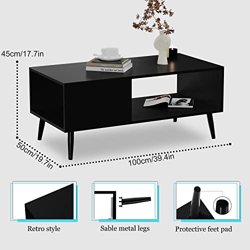 Yusong Retro Coffee Table, Industrial Center Table, Mid-Century Accent Cocktail Table with Storage Organizer, Vintage TV Stand Sofa Table for Living Room, Black by Yusong - Image 5