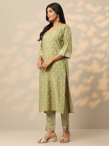 Image of Libas Womens Printed Silk Blend Straight Kurta With Trousers