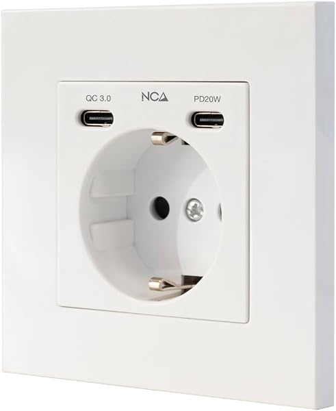 NANOCABLE 10.35.0012 - Base de Enchufe de Pared Tipo schuko con 2 USB-C PD - MAX. 3.4A, Blanco - 1