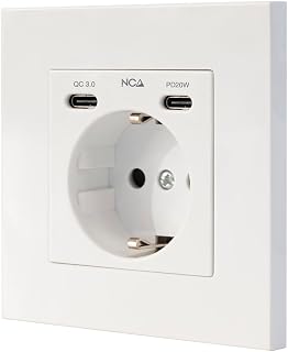 NANOCABLE 10.35.0012 Schuko-Steckdose mit 2 USB-C PD – max. 3,4 A, Weiß