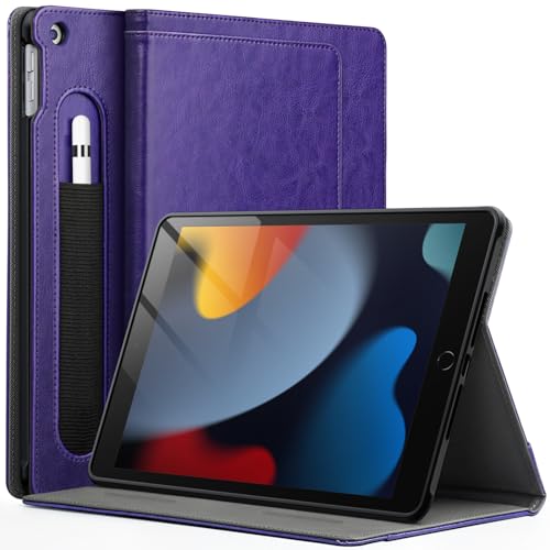 JETech Case for iPad 10.2-Inch, 9th/8th/7th Generation (2021/2020/2019) with Pencil Holder, Multi-Angle Stand Soft TPU Protective Cover Auto Wake/Sleep (Purple)