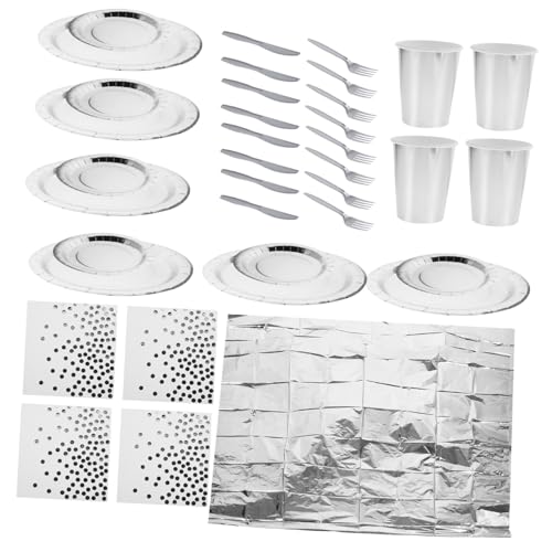 BAZEITFLOW 銀色ホログラフィック使い捨てパーティー食器 加厚紙皿 紙コップ