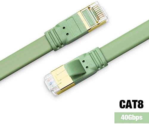 Yauhody CAT8 Lan 1M Kabel sieciowy CAT8 Kabel Internetowy Szybki 40Gbps 2000MHz CAT8 Płaski kabel Krosowy RJ45 Gigabitowy Kabel Ethernet do PS5, Przełączników, Routerów, Modemów (Zielony, 1M)
