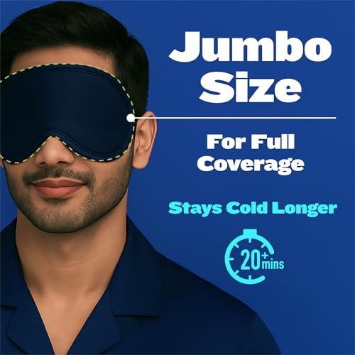 Image of Eye Mask with Cooling Gel Technology for Dark Circles, Puffy Eyes, Redness, Migraine & Headache Relief | Jumbo Size | Soft Silk | For Men & Women (Black, pack of 2)