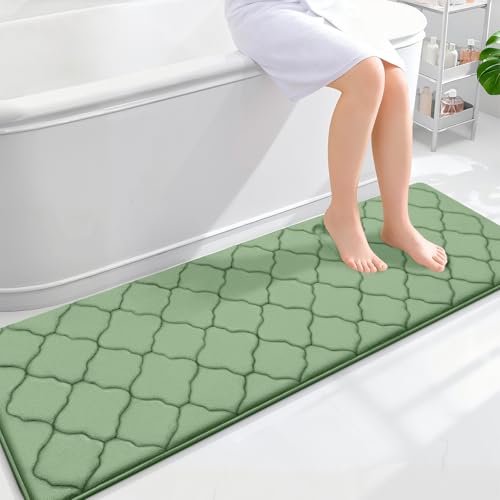 OLANLY Memory Foam Bath Mat Rug 59x20, Ultra Soft Bathroom Rugs, Sage Green