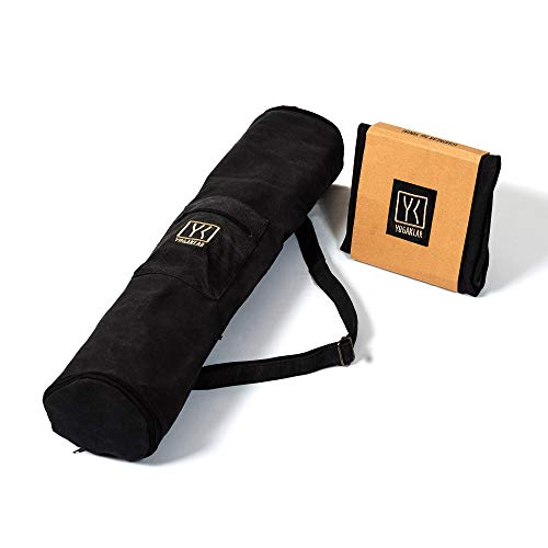 YOGAKLAR Bolsa de yoga con correa para el hombro, de algodón, bolsa para esterilla de yoga con cremallera y extensión para esterillas más grandes, bolsa pequeña integrada para accesorios de yoga