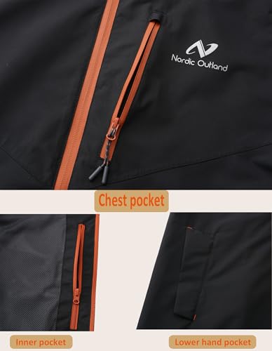 Image of NORDIC OUTLAND Rain Jacket Men,Waterproof Breathable Long Raincoat with Hood Mesh Lining,Windbreaker for outdoor activities
