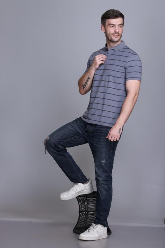 Image of SANE ORIGINALS Half Sleeve Polo T-Shirt for Men with Pocket || Stripe Collar and Pocket T-Shirt for Men Half Sleeves