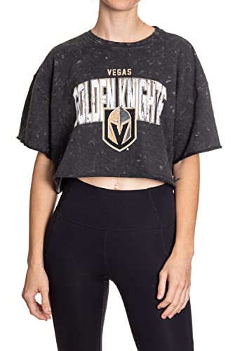 Calhoun NHL Surf & Skate Womens Oversize Drop Shoulder Acid Wash Cropped T-Shirt (Large/X-Large Vegas Golden Knights)