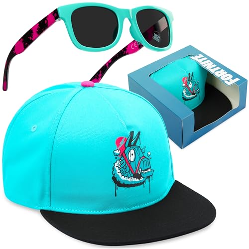 Get Trend Minecraft Super Mario | Esponja Bob | Fortnite boné e óculos de sol criança Set, boné infantil com proteção UV e óculos de sol criança, Azul Fortnite, Tamanho único