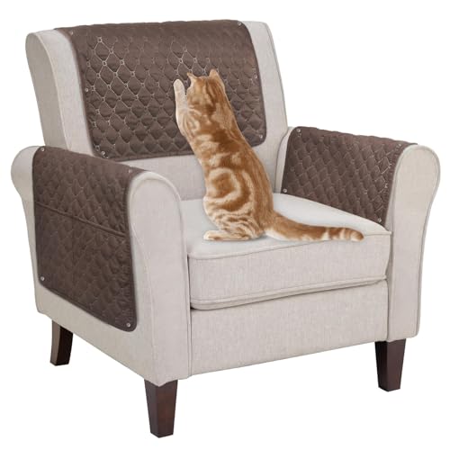 Armchair Cover for Arms Headrest, Recliner Sofa Slipcover with Pockets Nonslip Furniture Protector with Twist Nails (Coffee, 3 Pcs)