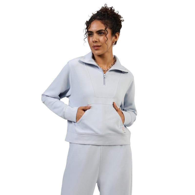 Image of BlissTerry Half Zip | Zippered front |Convertible collar to style |Kangaroo pocket for essentials |Ribbed cuffs |Cropped length