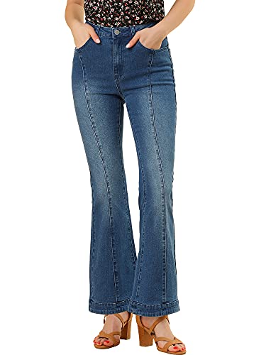 Allegra K Women's High Waist Flare Jeans Retro Stretchy Denim Jean Pants Bell Bottoms Jeans Medium Dark Blue #TOP8