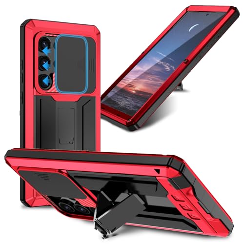 Coque Samsung S25 Ultra 5G avec protège caméra et béquille rouge