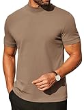 COOFANDY Mens Mock Turtleneck Short Sleeve Casual Heavy Cotton Mock Turtle Neck Shirt Basic Regular Tshirts Shirts Fashion Summer Clothes 2025 Khaki