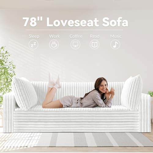 Image of HABUTWAY 78 inch Loveseat Boneless Couch, 4-in-1 Convertible Sofa Bed, Plush Fur Folding Futon Sofa Bed Couches with 2 Pillows for Living Room, High-Density Foam Support, No Assembly Required, Beige