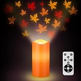 Baquler Fall Maple Leaf Flameless Candles Projector Lights Thanksgiving LED Candle Fall Night Light with Remote and Timer Battery Operated Electric Gifts for Wedding Autumn Harvest Halloween Decor