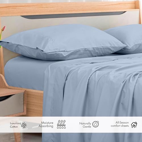Royale Linens 300 Thread Count 100% Long Staple Combed Cotton Flat Sheet - Super Soft - Top Sheets - King Flat Sheet Sold Separately - Breathable, Cool & Crisp Percale Sheets Only (King, Lake Blue) by ROYALE LINENS - Image 3