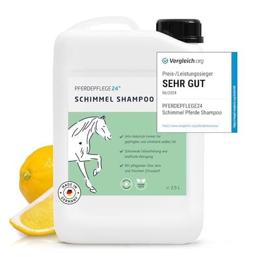 Pferdepflege24 Schimmel Shampoo Pferde 2,5l - Sanfte Reinigung die Verfärbungen Verschwinden lässt - Anti Gelbstich Pferdeshampoo für schonende Fellaufhellung, Intensive Reinigung & Pflege