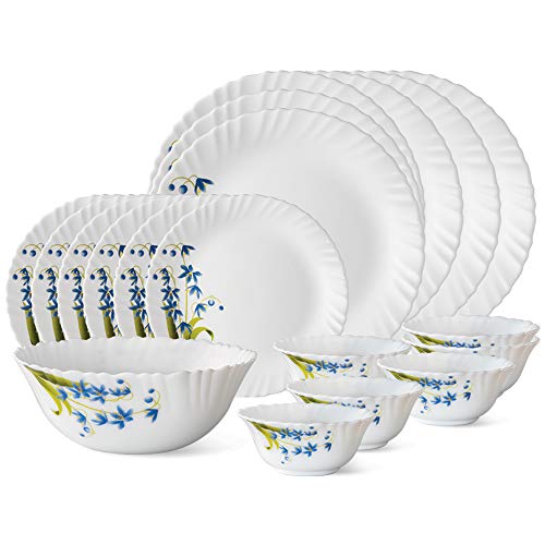 Larah by BOROSIL Lavender Opalware Dinner Set (White) - 19-Pieces