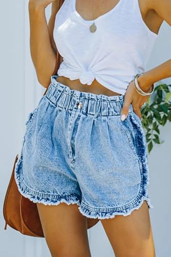 Image of YOCUR Womens Lightweight Shorts Casual Baggy Trendy Hot Pants Elastic Waist Drawstring Comfy Shorts