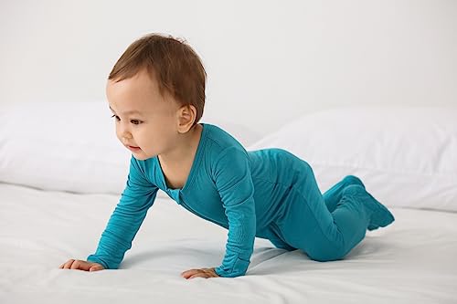 Bamboo Viscose Baby Footie Pajamas -Baby Infant Boys Girls Long Sleeve One Piece Romper - Sleep 'N Play Pj - 0-24 Months (Light Blue & Washed Blue, 6-12Months) #TOP5