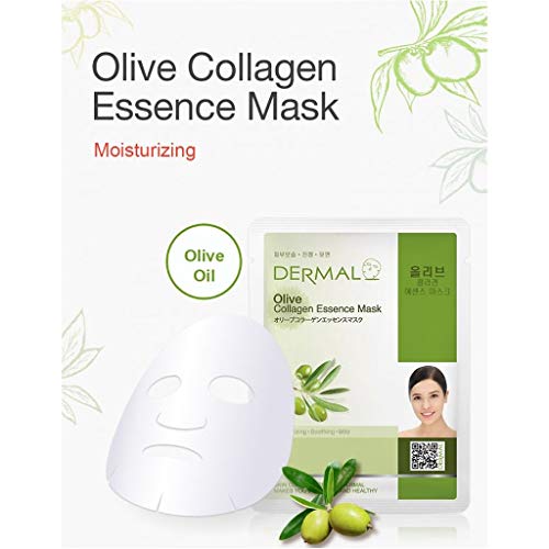 Dermal Oilve Collagen Essence Facial Mask Sheet 23G Pack Of 10 - Moisturizing And Nourishing, Daily Skin Treatment Solution Sheet Mask #TOP1