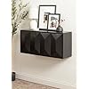 Kate and Laurel Ranier Modern Wooden Two-Door Wall Cabinet; 30 x 10 x 14; Black; Decorative Storage Cabinet with Dimensional Face for Use as Floating Nightstand or Floating TV Shelf