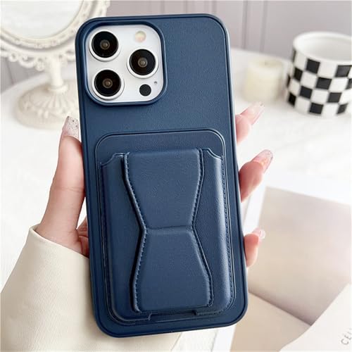 Coque iPhone 11 Pro en cuir bleu foncé chic avec porte-carte et support