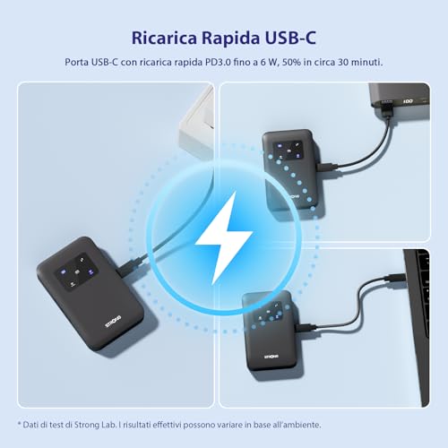 STRONG Saponetta WiFi Portatile con SIM, 4G+ LTE CAT6 300Mbps DL, WiFi AC900Mbps, Hotspot WiFi Tascabile, Connette Fino a 16 Dispositivi, Batteria Ricaricabile, 2500mAh, Porta USB-C (MIFI900) - Immagine 5