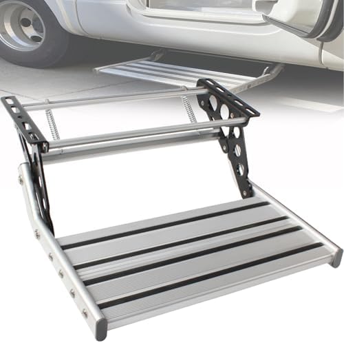 Retractable RV Steps - Electric Folding Camper Stairs Assembly, Automatic Heavy-Duty 150KG Load, Lightweight Double-Layer Design with LED Light