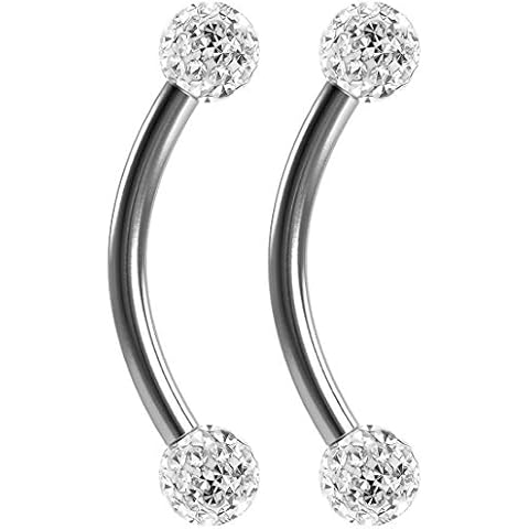 Evonix 16g Curved Barbell 10mm Crystal Nipple Ring Cover