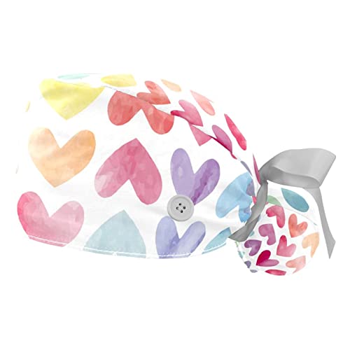 Chapeaux bouffants ajustables JDEZ avec motif coeur d'amour coloré pour hommes et femmes - Lot de 2