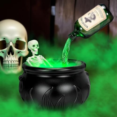 Spooky Halloween Cauldron with Floating Potion Bottles & Aroma Diffuser | Vintage Witch Bowl for Hocus Pocus Party Decor | Home Table Centerpiece