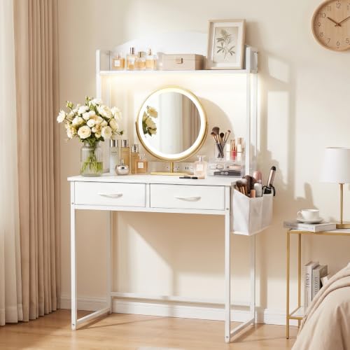 31.5" Small Makeup Vanity Desk with Storage, Power Outlets, 2 Drawers - image 1